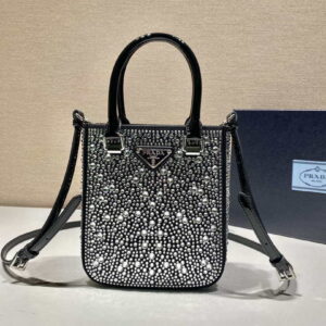 Replica Prada 1BA331 Small satin tote bag with crystals Black