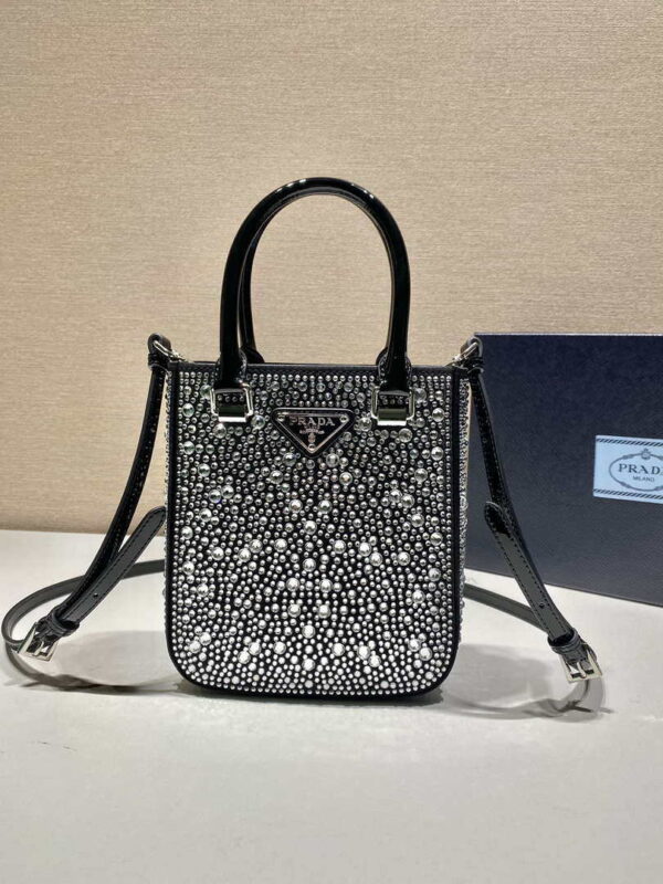 Replica Prada 1BA331 Small satin tote bag with crystals Black