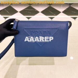 Replica Prada Saffiano leather pouch 2VF039 Blue