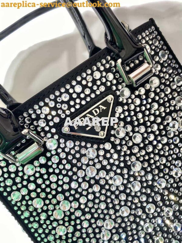 Replica Prada 1BA331 Small satin tote bag with crystals Black 6