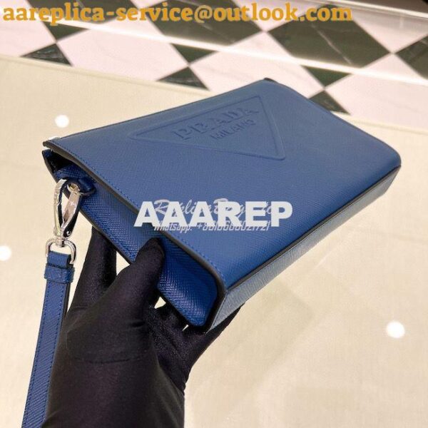 Replica Prada Saffiano leather pouch 2VF039 Blue 9