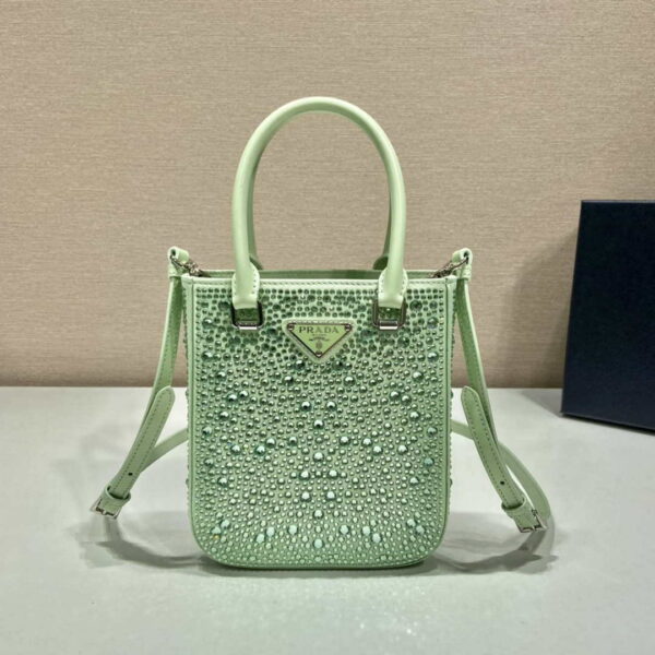 Replica Prada 1BA331 Small satin tote bag with crystals Green 3