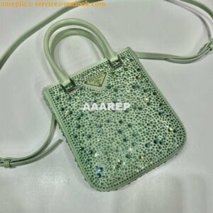 Replica Prada 1BA331 Small satin tote bag with crystals Green 2