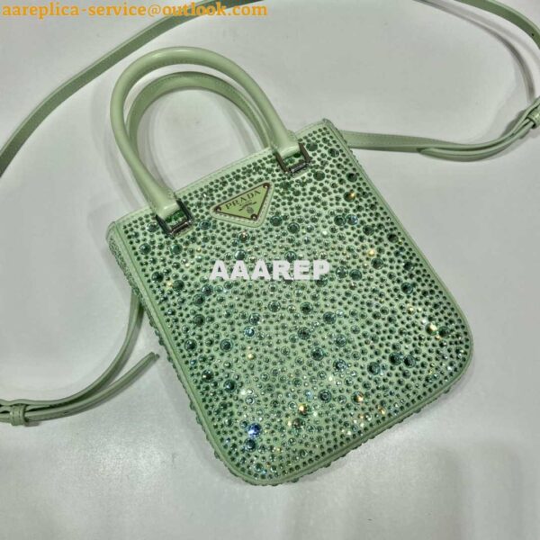 Replica Prada 1BA331 Small satin tote bag with crystals Green 4