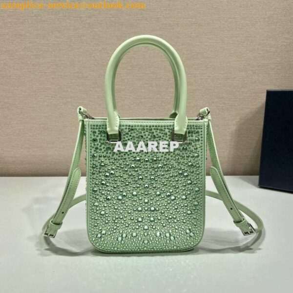 Replica Prada 1BA331 Small satin tote bag with crystals Green 5