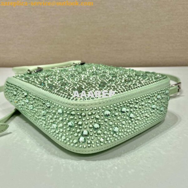 Replica Prada 1BA331 Small satin tote bag with crystals Green 6