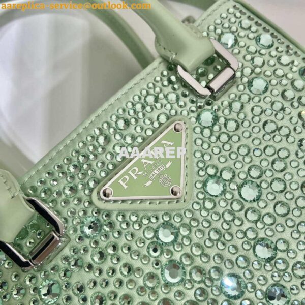 Replica Prada 1BA331 Small satin tote bag with crystals Green 9