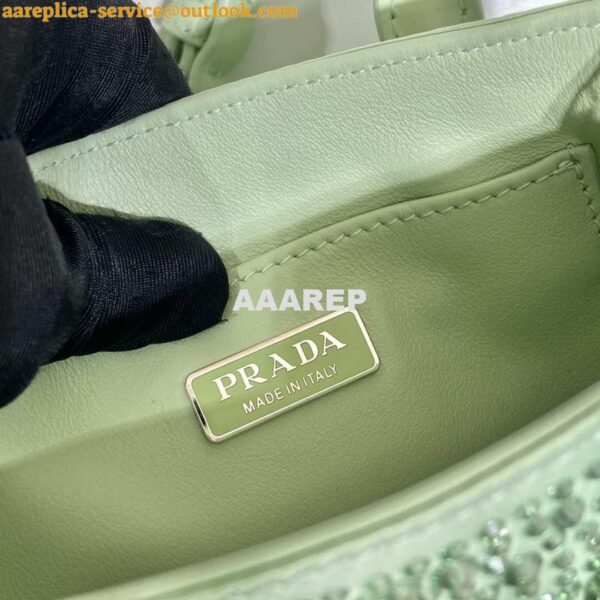 Replica Prada 1BA331 Small satin tote bag with crystals Green 10