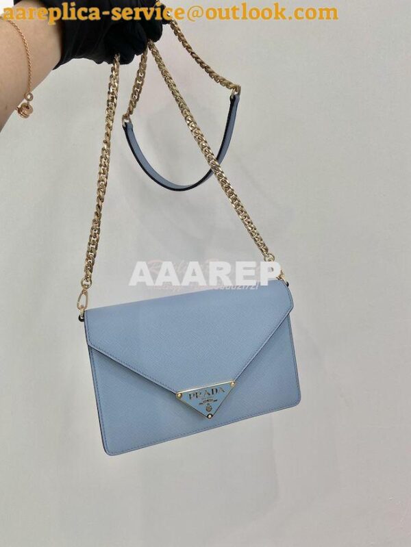 Replica Prada Saffiano leather shoulder bag 1BD318 Light Blue 3