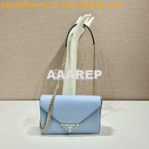 Replica Prada Saffiano leather shoulder bag 1BD318 Light Blue 5