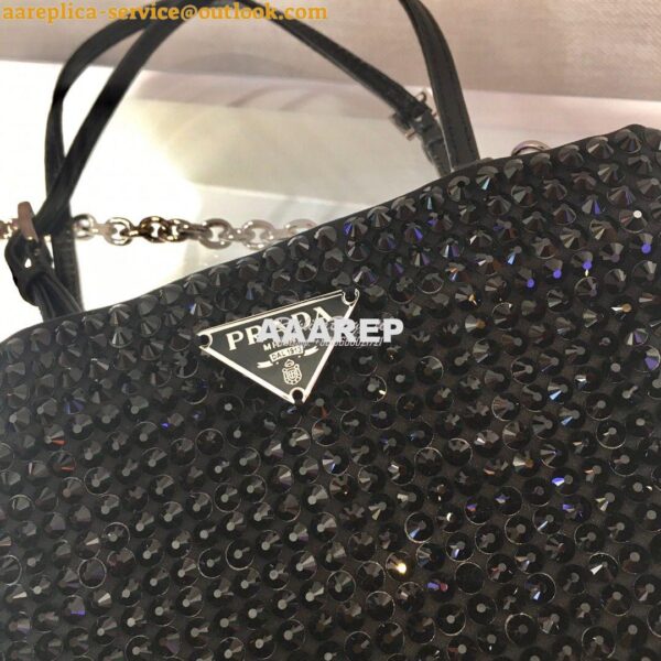 Replica Prada Satin Handbag with Decoration 1BA253 Black 8