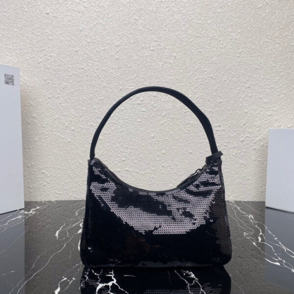 Replica Prada 1NE515 Re-Edition 2000 sequined Re-Nylon mini-bag Black 3