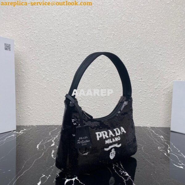 Replica Prada 1NE515 Re-Edition 2000 sequined Re-Nylon mini-bag Black 4