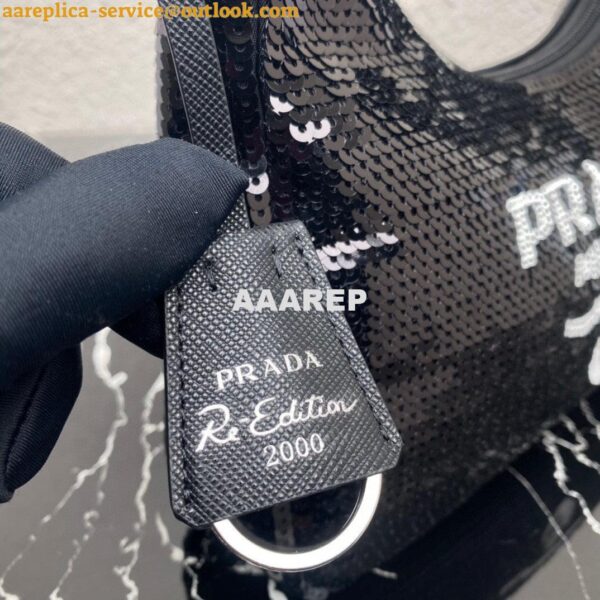 Replica Prada 1NE515 Re-Edition 2000 sequined Re-Nylon mini-bag Black 7