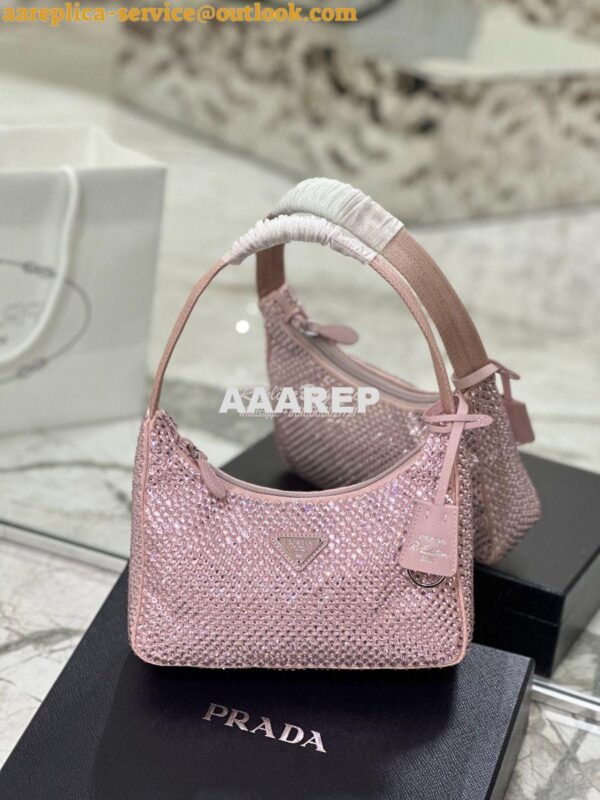 Replica Prada Satin Mini-Bag with Artificial Crystals 1NE515 Alabaster 3