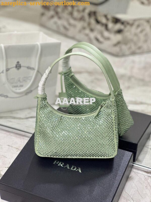 Replica Prada Satin Mini-Bag with Artificial Crystals 1NE515 Aqua 5