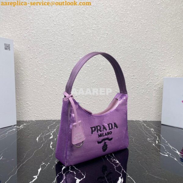 Replica Prada 1NE515 Re-Edition 2000 sequined Re-Nylon mini-bag Purple 4