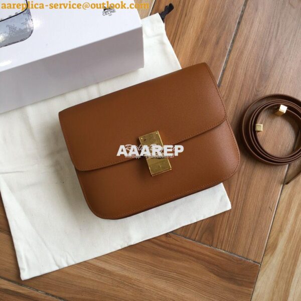 Replica Celine Classic Box Bag in Calfskin with Cork Effect Brown 3