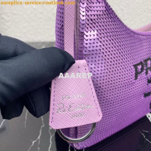 Replica Prada 1NE515 Re-Edition 2000 sequined Re-Nylon mini-bag Purple 7