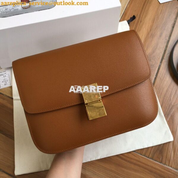 Replica Celine Classic Box Bag in Calfskin with Cork Effect Brown 4