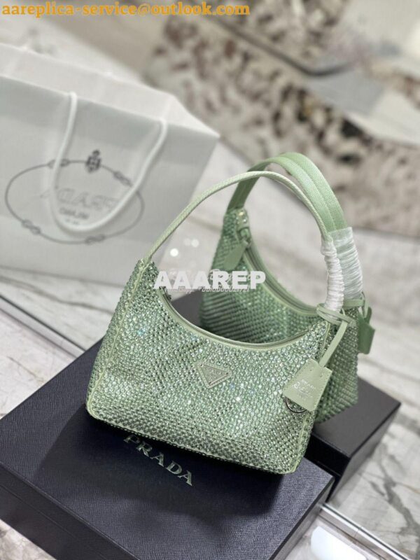 Replica Prada Satin Mini-Bag with Artificial Crystals 1NE515 Aqua 14