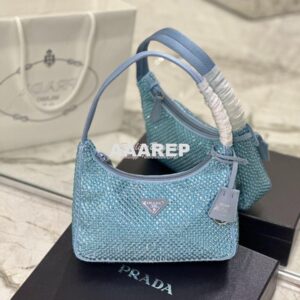 Replica Prada Satin Mini-Bag with Artificial Crystals 1NE515 Blue