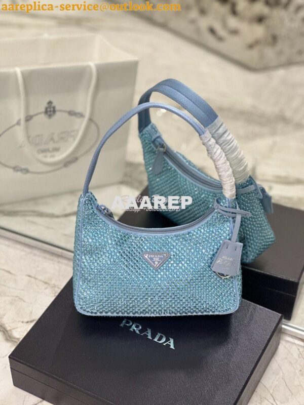 Replica Prada Satin Mini-Bag with Artificial Crystals 1NE515 Blue 3