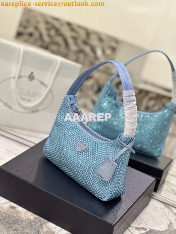 Replica Prada Satin Mini-Bag with Artificial Crystals 1NE515 Blue 4