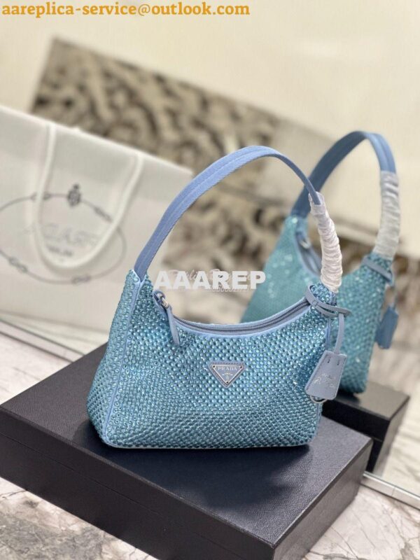 Replica Prada Satin Mini-Bag with Artificial Crystals 1NE515 Blue 5