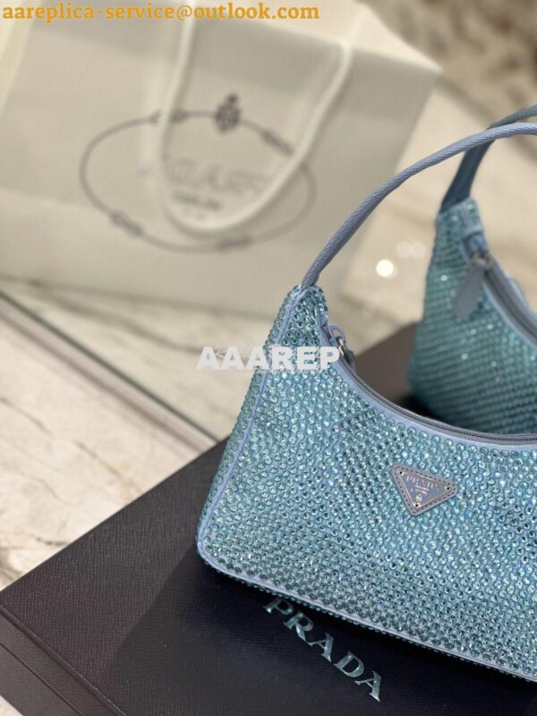 Replica Prada Satin Mini-Bag with Artificial Crystals 1NE515 Blue 6