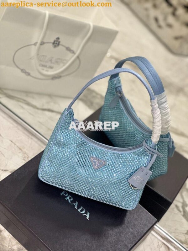 Replica Prada Satin Mini-Bag with Artificial Crystals 1NE515 Blue 7