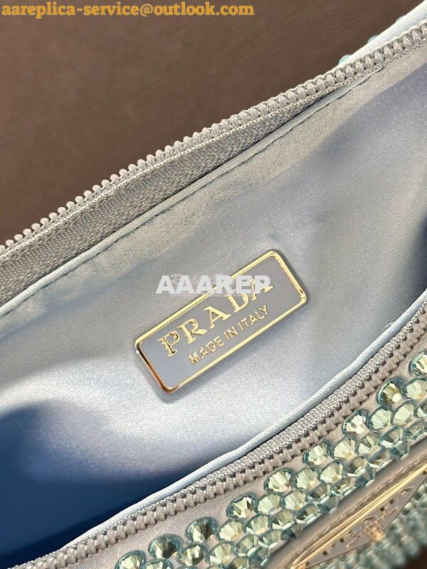 Replica Prada Satin Mini-Bag with Artificial Crystals 1NE515 Blue 12