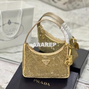 Replica Prada Satin Mini-Bag with Artificial Crystals 1NE515 Platinum