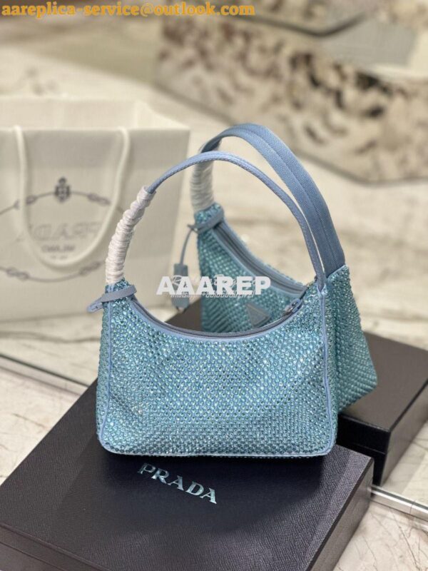 Replica Prada Satin Mini-Bag with Artificial Crystals 1NE515 Blue 15