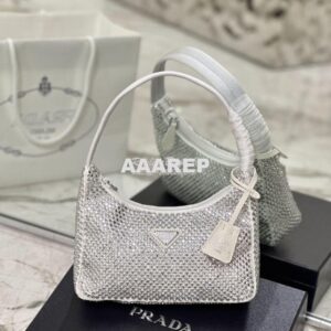 Replica Prada Satin Mini-Bag with Artificial Crystals 1NE515 White