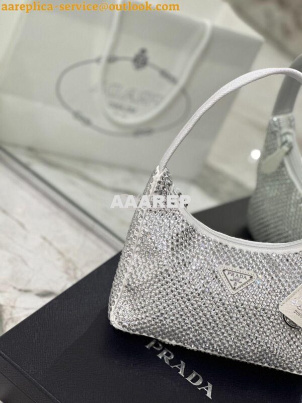 Replica Prada Satin Mini-Bag with Artificial Crystals 1NE515 White 5