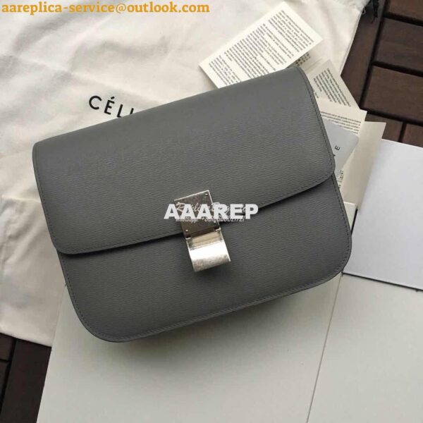 Replica Celine Classic Box Bag in Calfskin with Cork Effect Grey 10