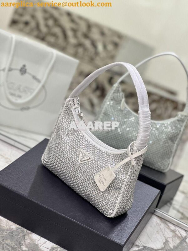 Replica Prada Satin Mini-Bag with Artificial Crystals 1NE515 White 6