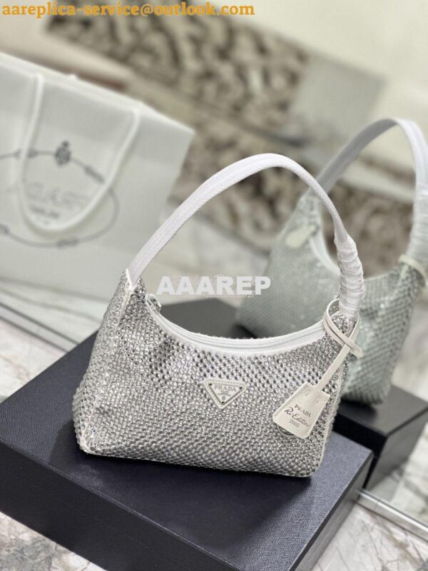 Replica Prada Satin Mini-Bag with Artificial Crystals 1NE515 White 7