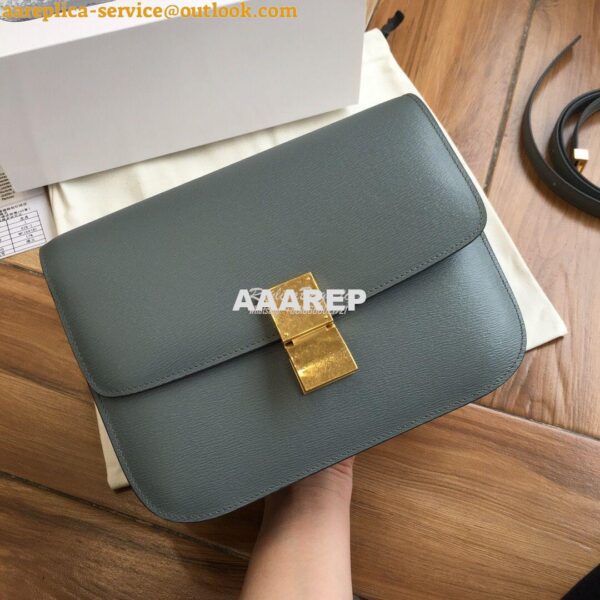 Replica Celine Classic Box Bag in Calfskin with Cork Effect Light Blue 4