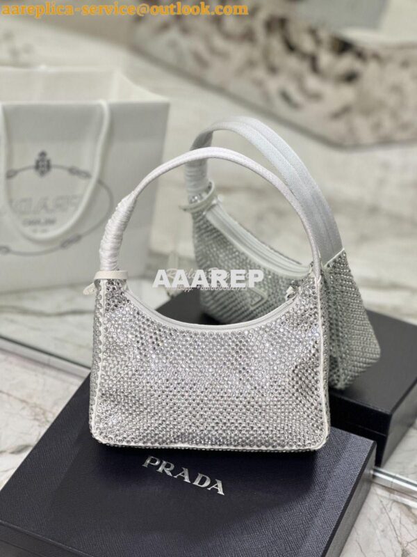 Replica Prada Satin Mini-Bag with Artificial Crystals 1NE515 White 14