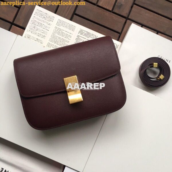 Replica Celine Classic Box Bag in Calfskin with Cork Effect Maroon 3