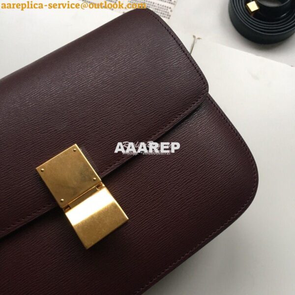 Replica Celine Classic Box Bag in Calfskin with Cork Effect Maroon 4