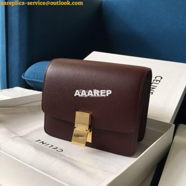 Replica Celine Classic Box Bag in Calfskin with Cork Effect Maroon 12