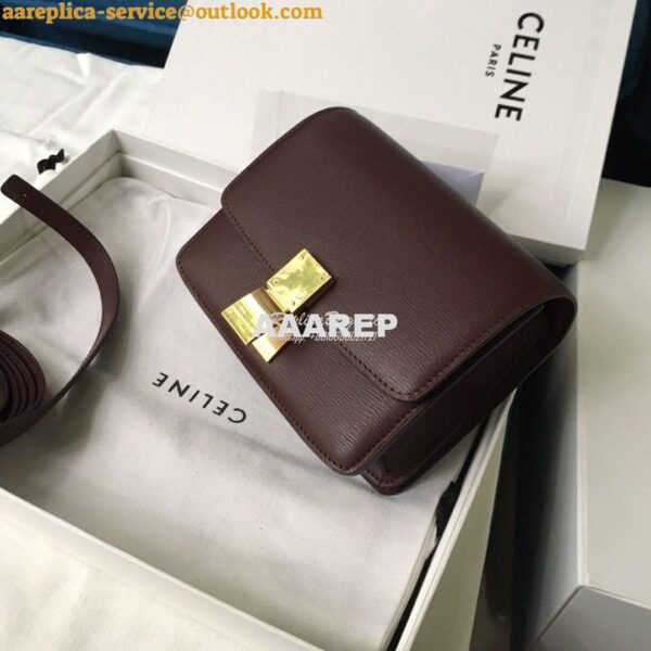 Replica Celine Classic Box Bag in Calfskin with Cork Effect Maroon 13