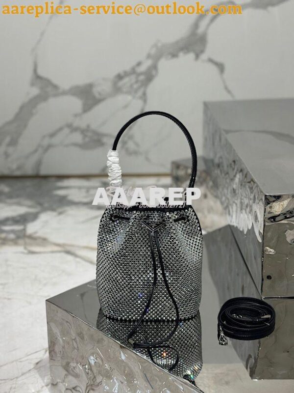 Replica Prada Satin mini-bag with crystals 1BE067 Black 3