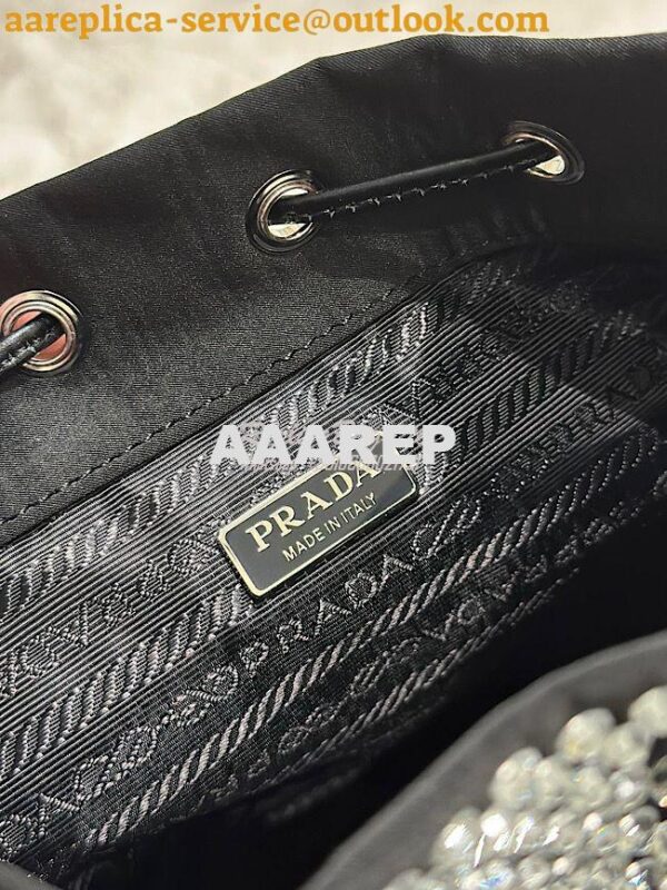 Replica Prada Satin mini-bag with crystals 1BE067 Black 11