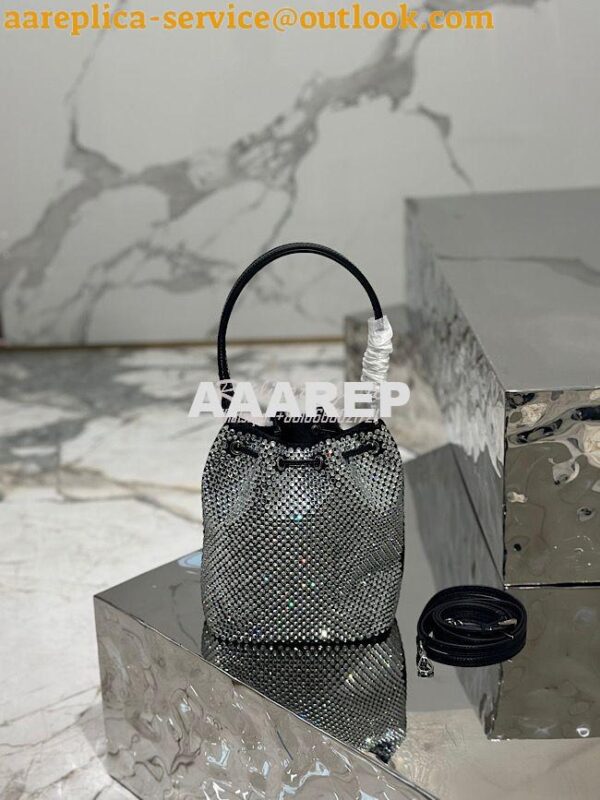 Replica Prada Satin mini-bag with crystals 1BE067 Black 14