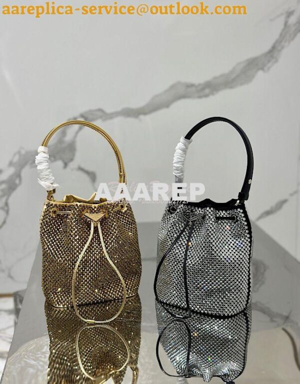 Replica Prada Satin mini-bag with crystals 1BE067 Platinum 3