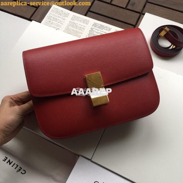 Replica Celine Classic Box Bag in Calfskin with Cork Effect Red 8